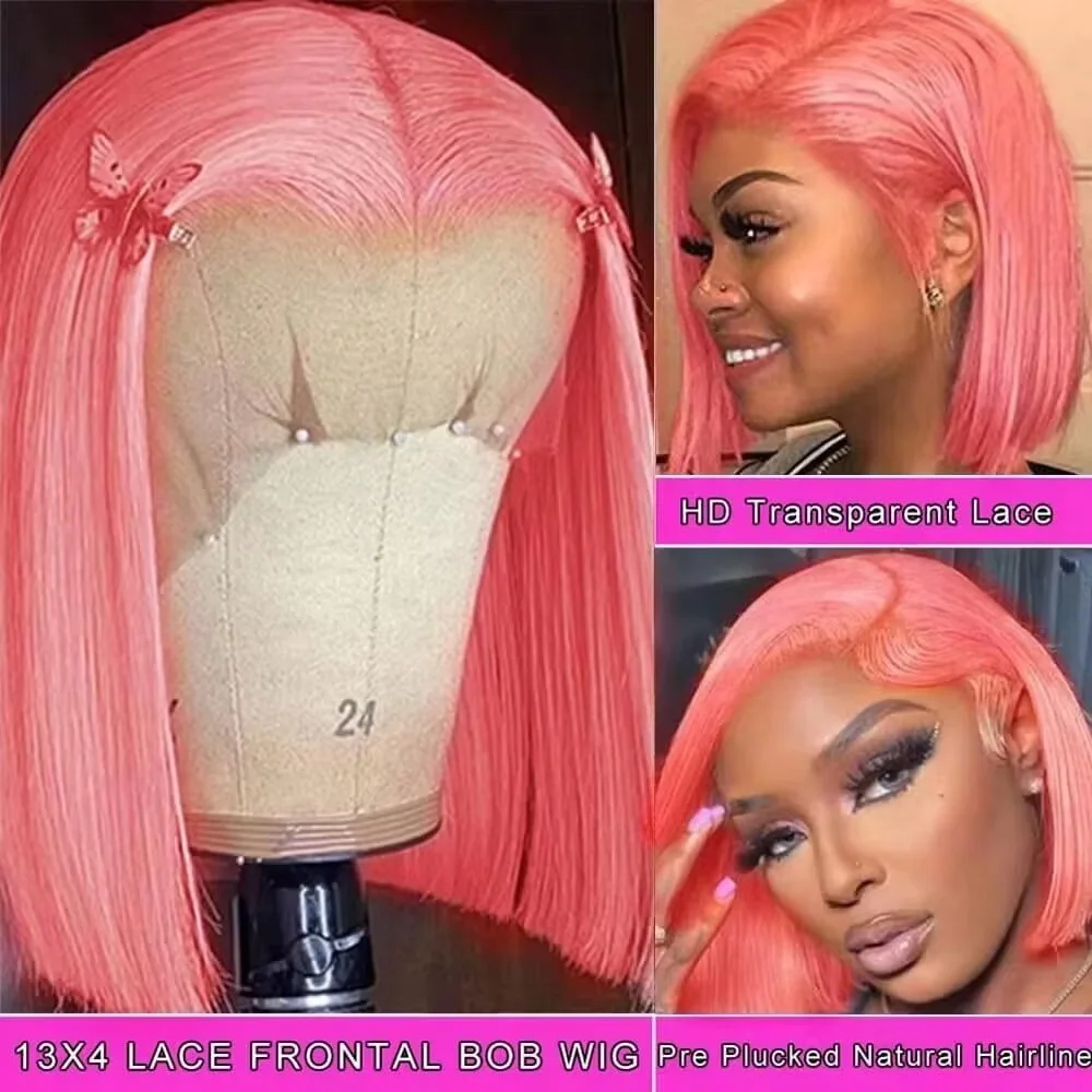 Pre Parted 13X4 Lace Front Bob Wig - Parrucca corta rosa da 10 pollici,